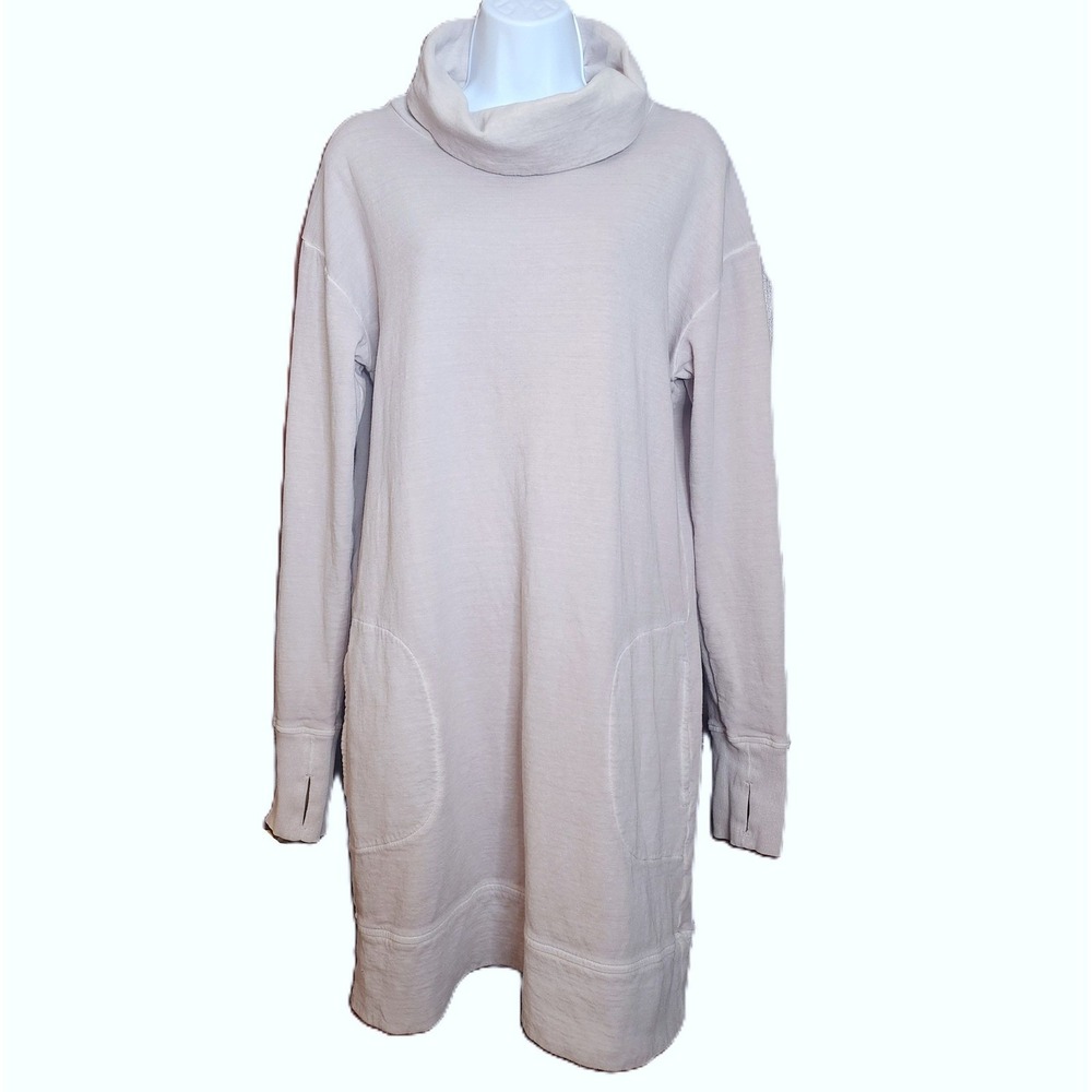 Athleta Women's Eco Wash Turtleneck Sweater Sweatshirt Dress Pockets SOFT Size L